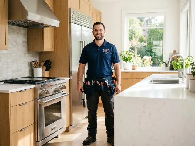 Appliance Repair Hero technician in a Battery Park, VA kitchen after an appliance repair